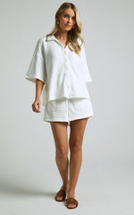 Kahlani Two Piece Set - Collared Short Sleeve and High Waisted Shorts in White