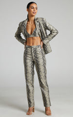 Tyanne Pants - High Waisted Faux Leather Snake Print Pants in Nude Snake
