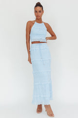 Helios Shirred Sequin Maxi Skirt Blue