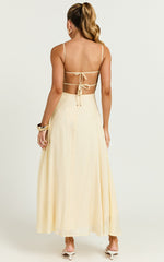 Avalyn Midi Dress - Ruched Bust Corset Dress in Butter