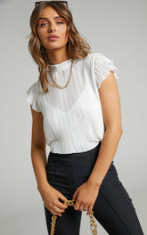 Harlow Top - High Neck Pleated Workwear Top in White