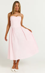 Mhissa Midi Dress - Sweetheart Neck Fit & Flare Dress in Pink