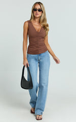Negie Top - Ruched Detail Tank Top in Chocolate