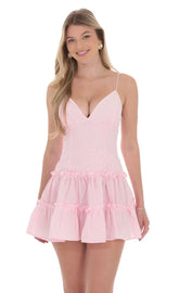 Gingham V-Neck Dress In Pink