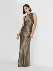 Elegant Cowl Neck Satin Gown