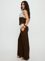 Past Life Fold Over Waistband Pant Brown / Stripe