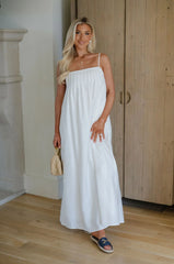 Pleated Strappy Maxi Dress-Off White