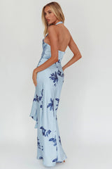 Make Believe Plunging Halterneck Maxi Dress Floral Navy