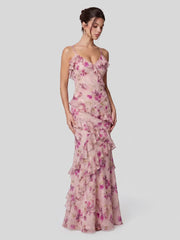 Floral Lace V-Neck Open Back Mermaid Prom Dress