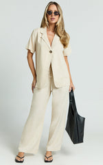 Ace Shirt - Linen Look Shirt with Statement Button in Oatmeal