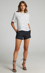 Eleanor Top - Short Sleeve Top in White Spot
