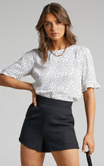 Eleanor Top - Short Sleeve Top in White Spot