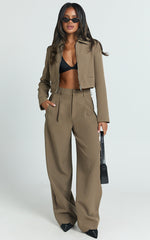 Inez Jacket - Double Zip Boxy Fit Tailored Jacket in Olive