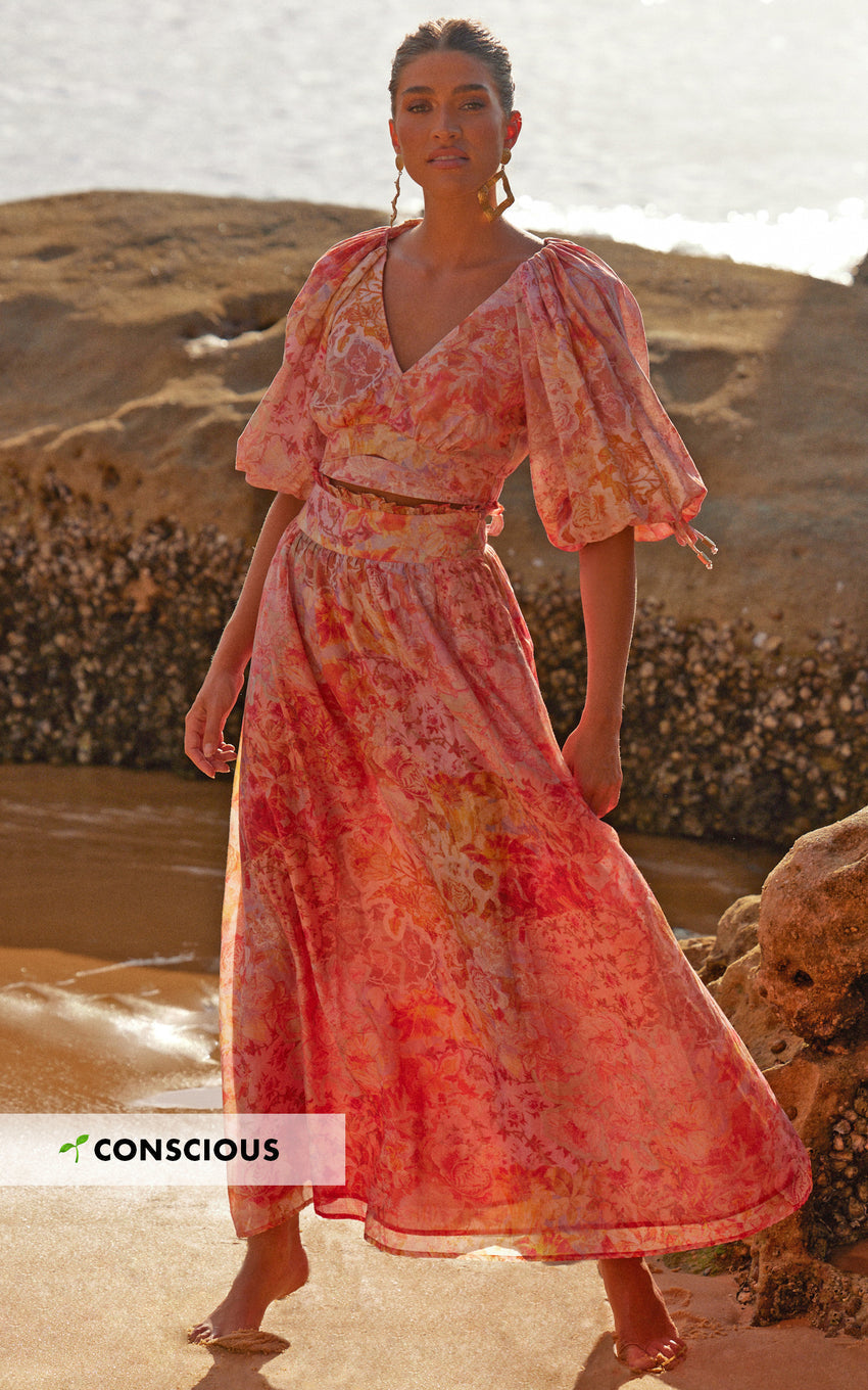 Amalie The Label - Valentina Paper Bag Gathered Waist Maxi Skirt in Morocco Print