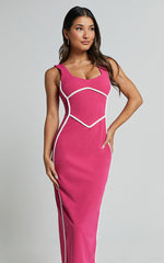 Magnolia Midi Dress - Scoop Neck Bodycon Dress in Pink