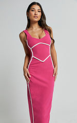 Magnolia Midi Dress - Scoop Neck Bodycon Dress in Pink