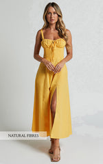 Maiya Midi Dress - Tie Front Fitted Bodice Dress in Pineapple