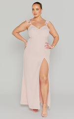 More Than This Maxi Dress - Ruffle Strap Thigh Split Dress in Blush