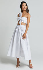 Sula Two Piece Set - One Shoulder Bralette Crop Top and Midi Skirt Set in White